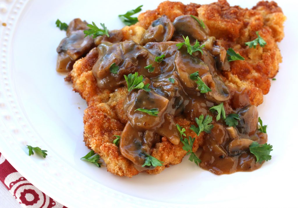 Wiener Jagerschnitzel (pork) with Spatzle and mushroom cream sauce (veal is ALSO available for a higher price)