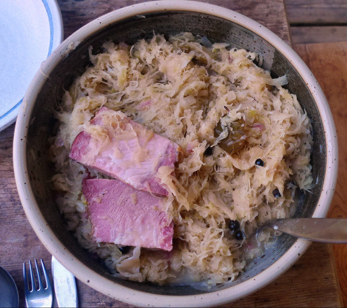 Small Portion of Sauerkraut with mashed potato and ham!