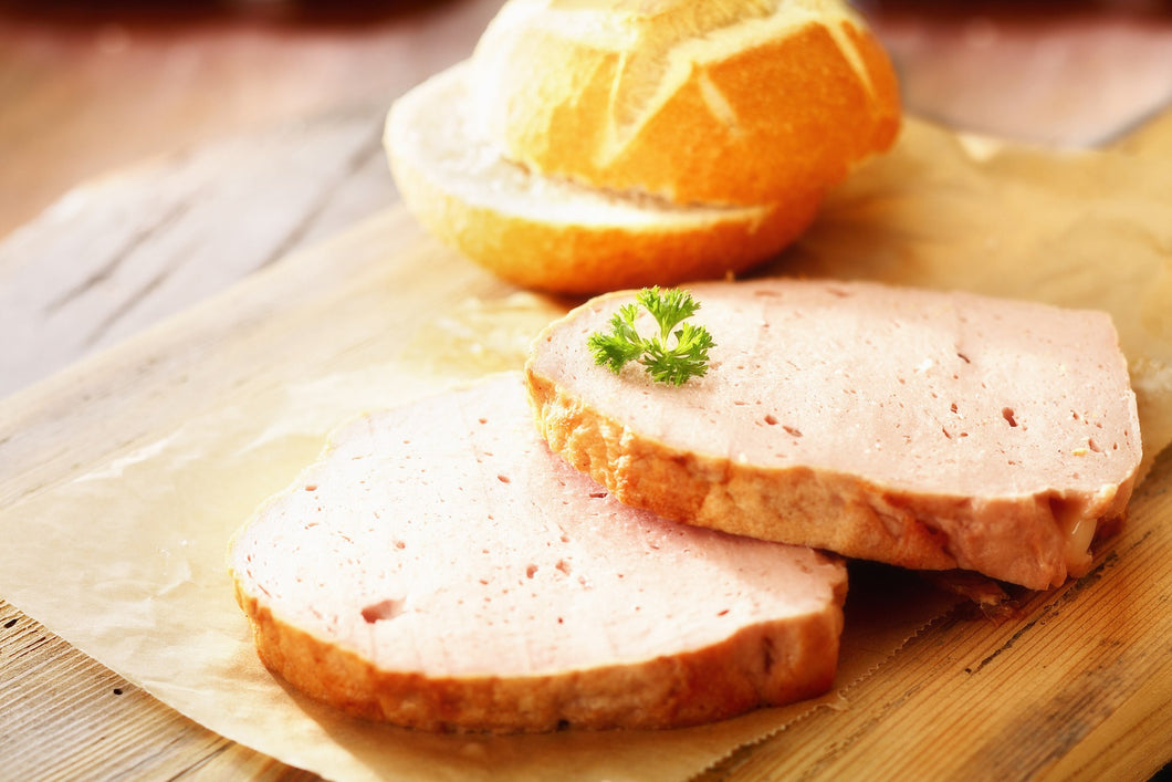 Leberkaese Brunch with roll and mustard - reduced